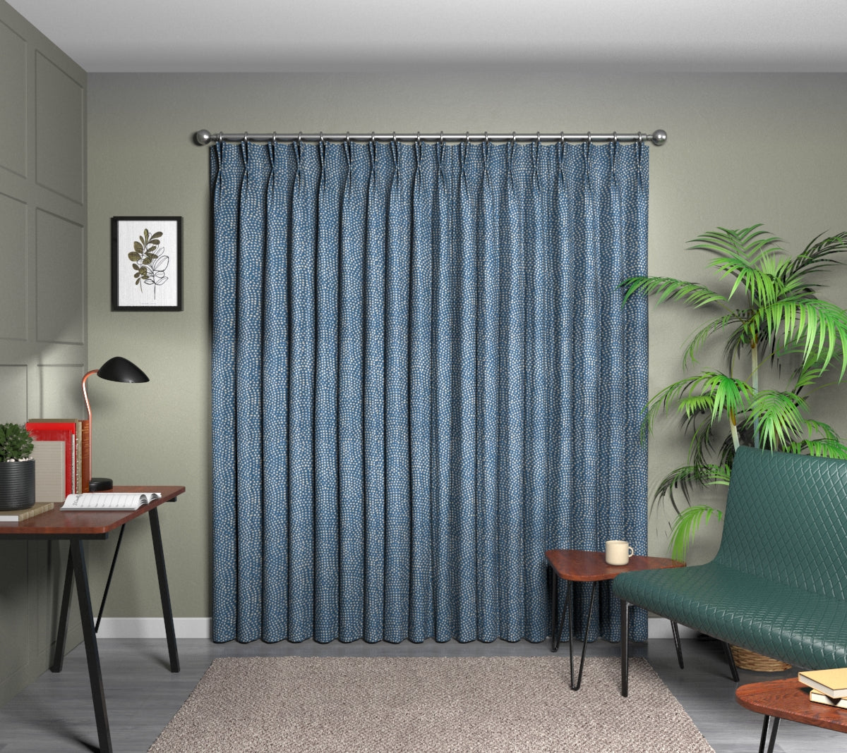 Nebula Denim Double Pleat Curtain