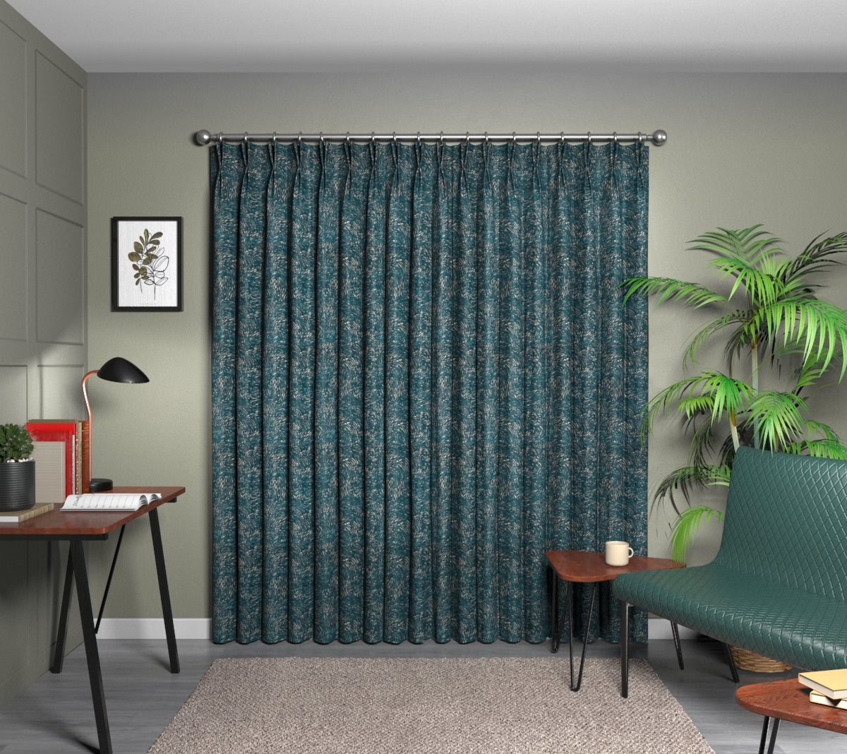 Levante Teal Double Pleat Curtain