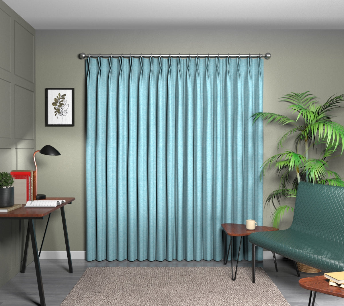 Kelso Bluebird Double Pleat Curtain