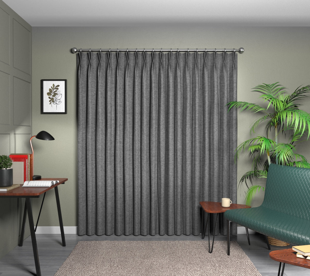 Kelso Charcoal Double Pleat Curtain