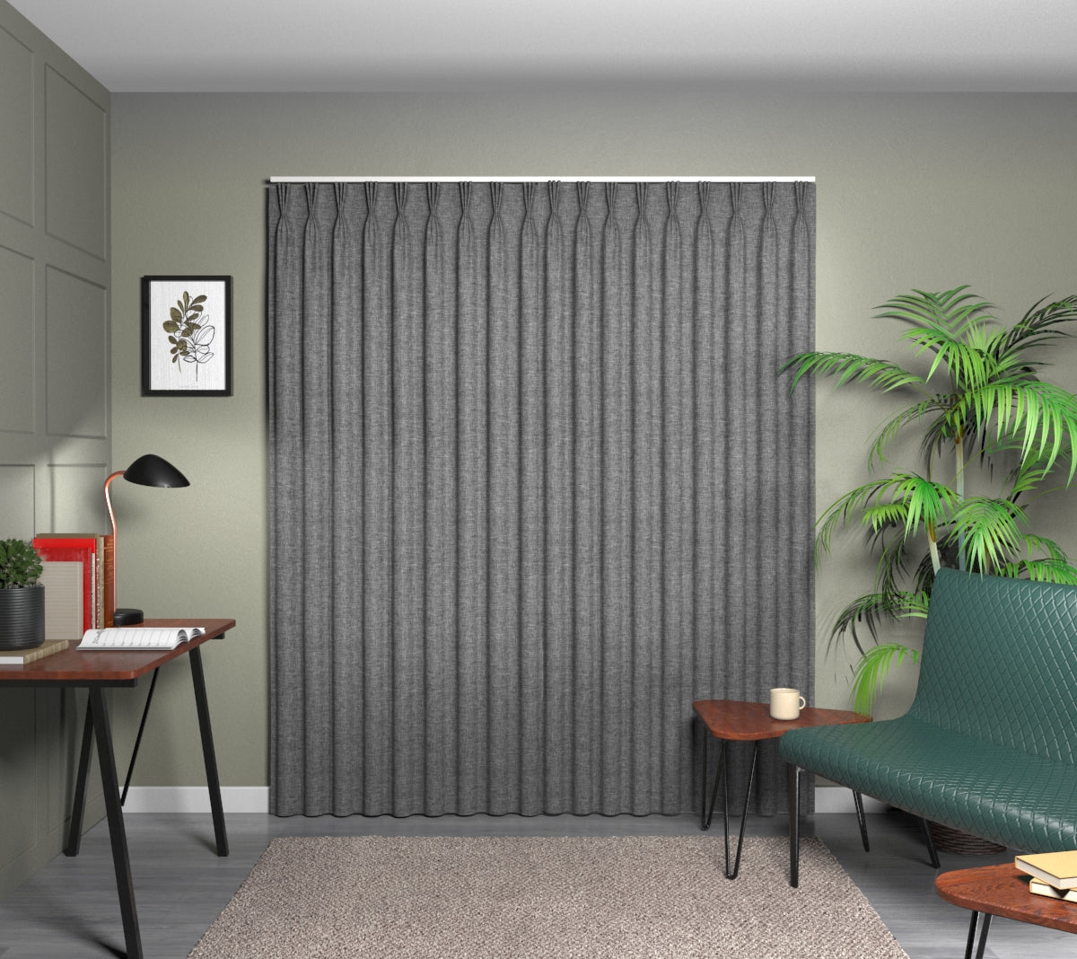Kelso Charcoal Triple Pleat Curtain