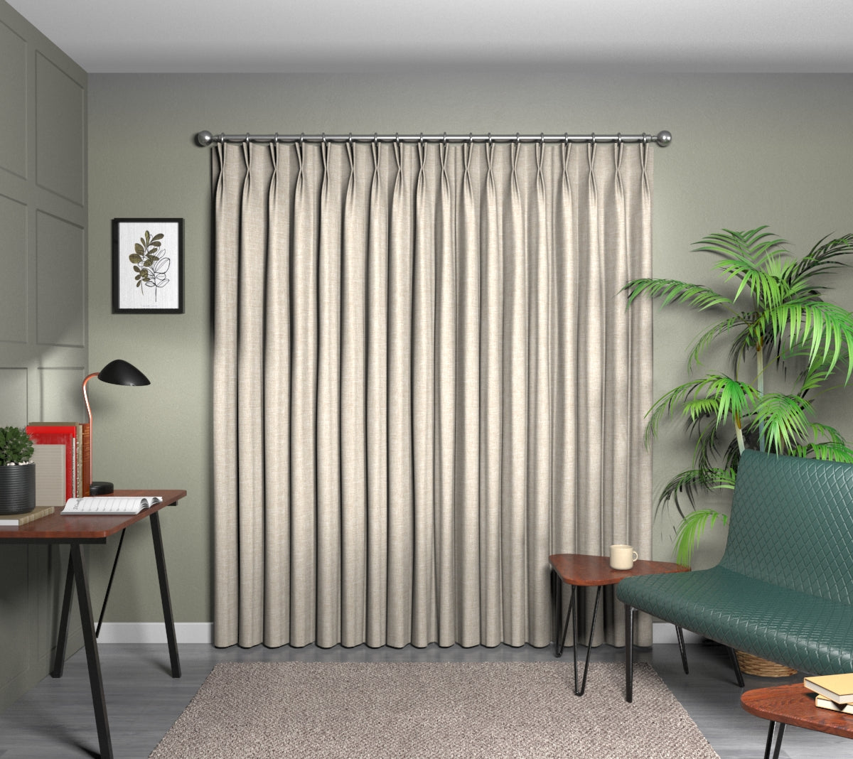 Kelso Oatmeal Double Pleat Curtain