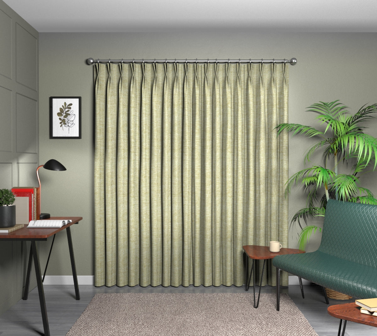 Kelso Olive Double Pleat Curtain