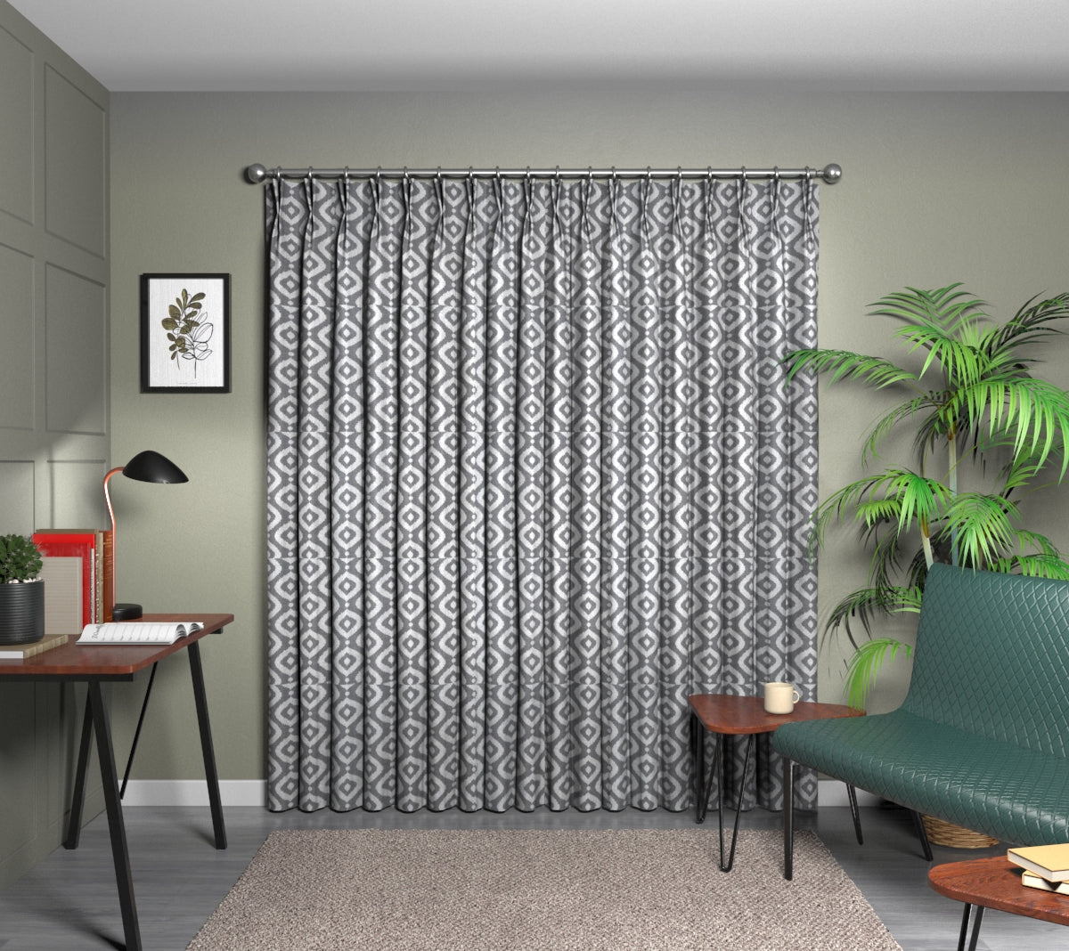 Soraya Charcoal Double Pleat Curtain