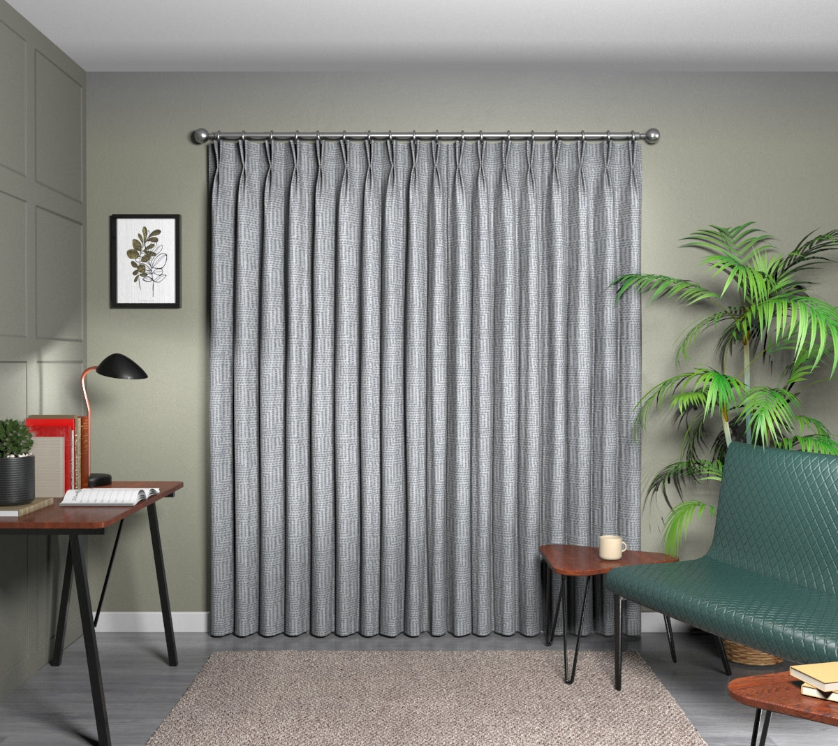 Solitaire Charcoal Double Pleat Curtain