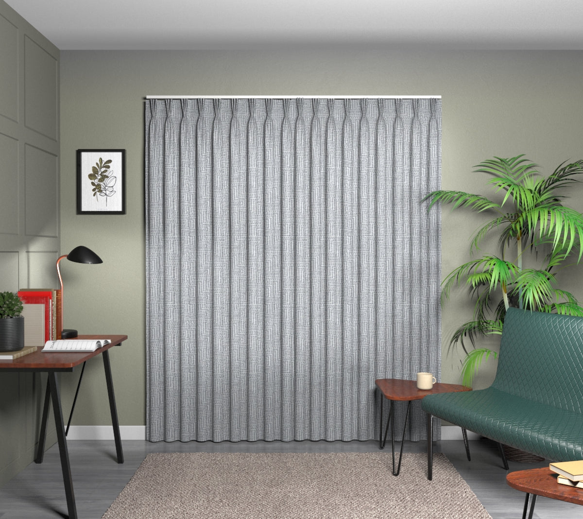 Solitaire Charcoal Triple Pleat Curtain
