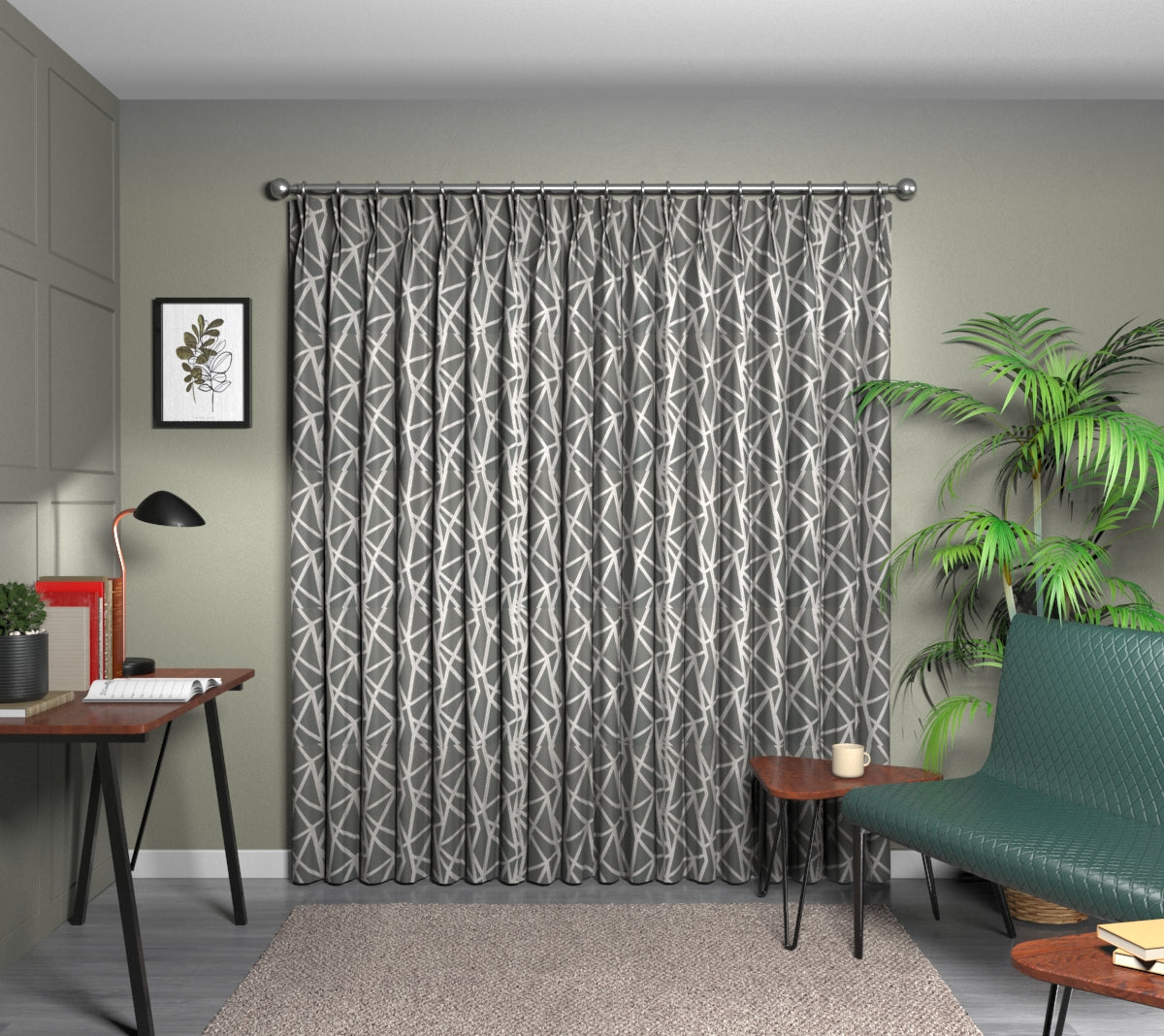 Geomo Pewter Double Pleat Curtain