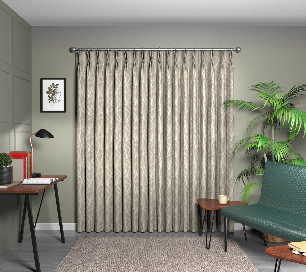 Geomo Taupe Double Pleat Curtain