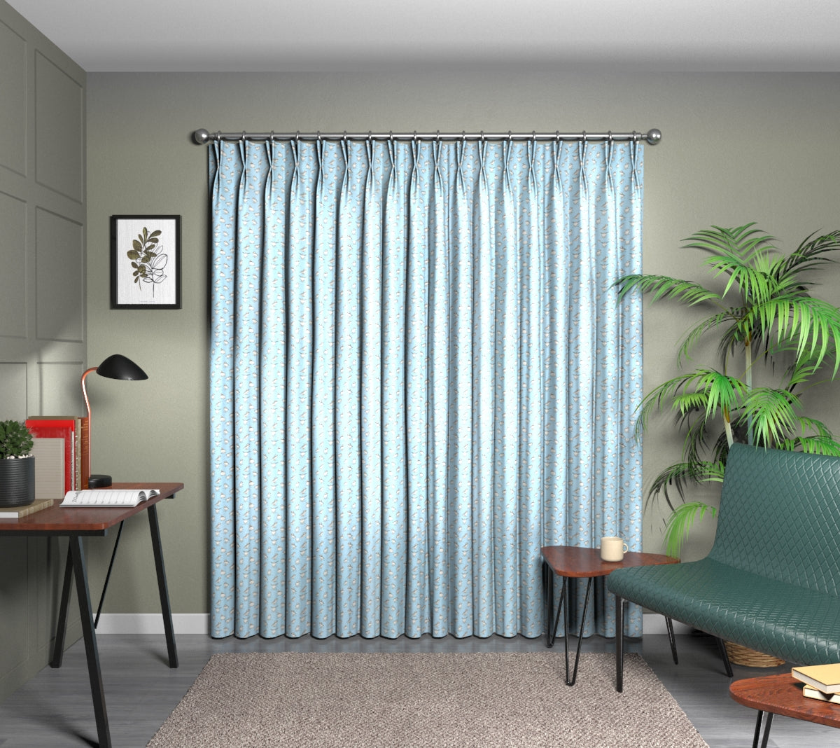 Atlantic Powder Blue Double Pleat Curtain