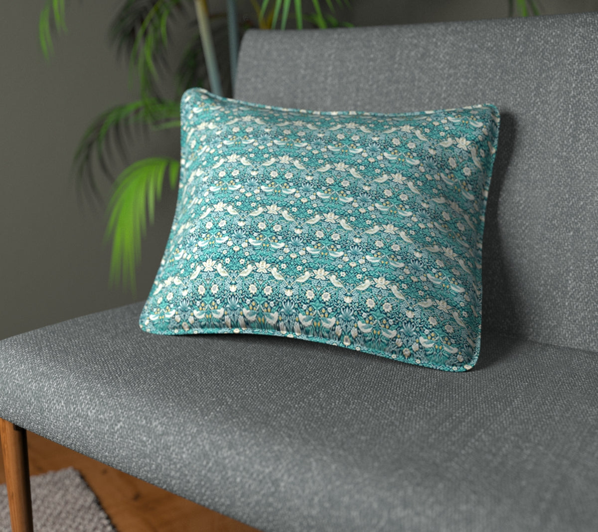 Strawberry Thief Teal Piped Cushion