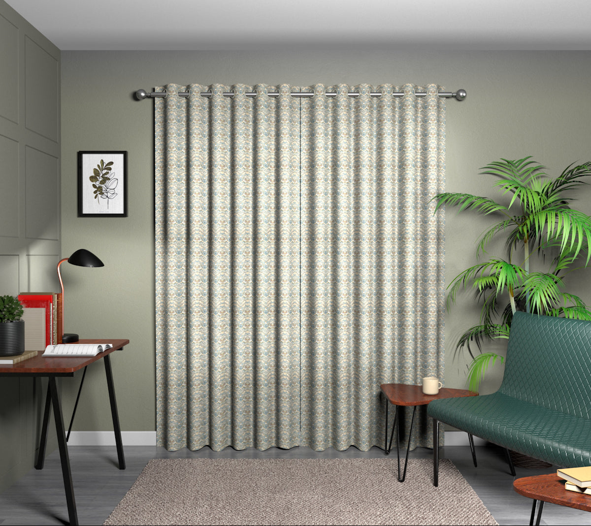 Strawberry Thief Slate/Blush Eyelet Curtain