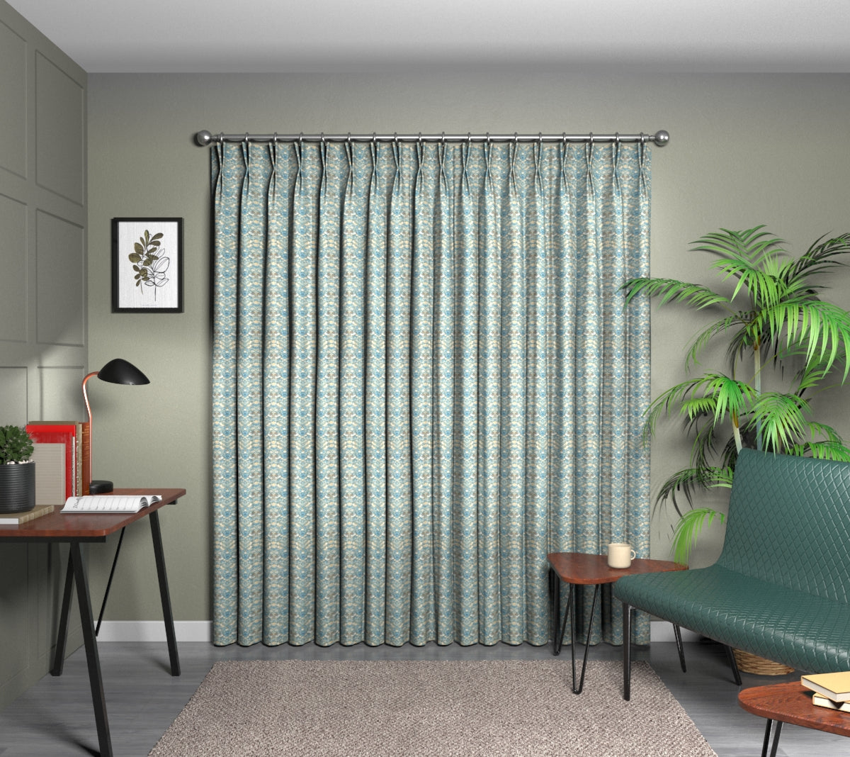 Strawberry Thief Denim/Spice Double Pleat Curtain