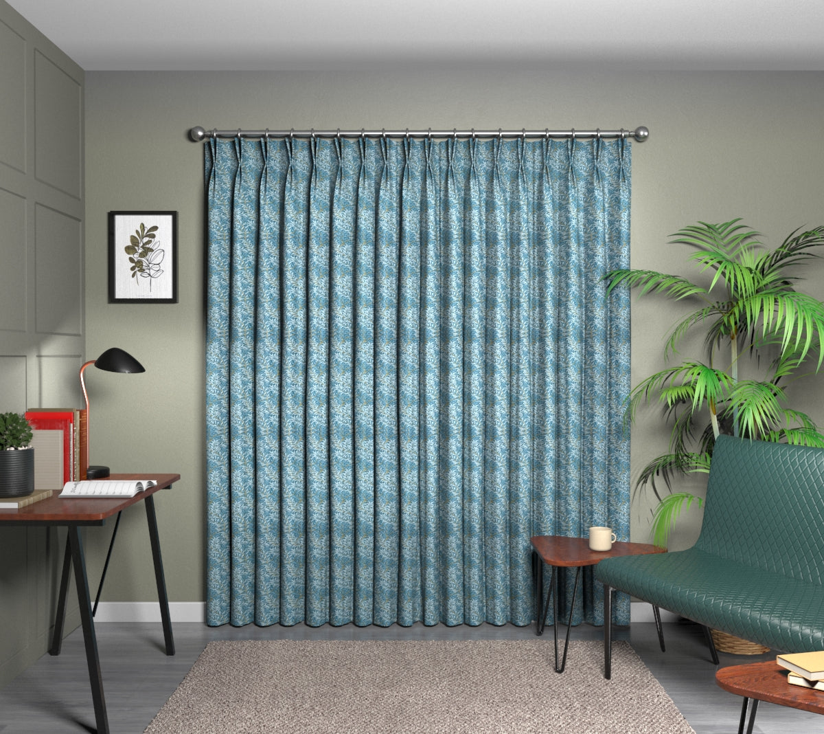 Willow Boughs Denim Double Pleat Curtain