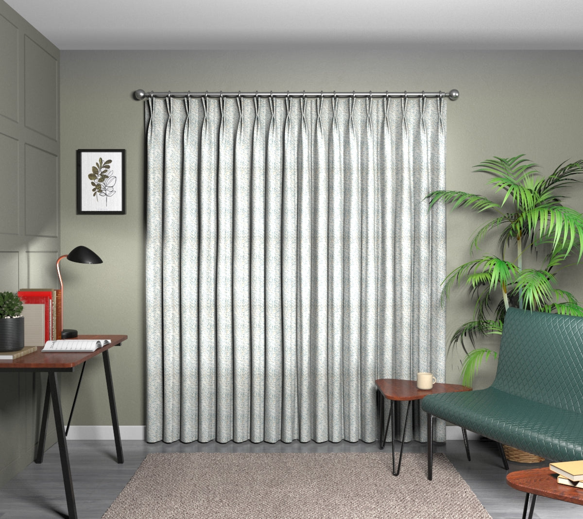 Willow Boughs Mineral Double Pleat Curtain