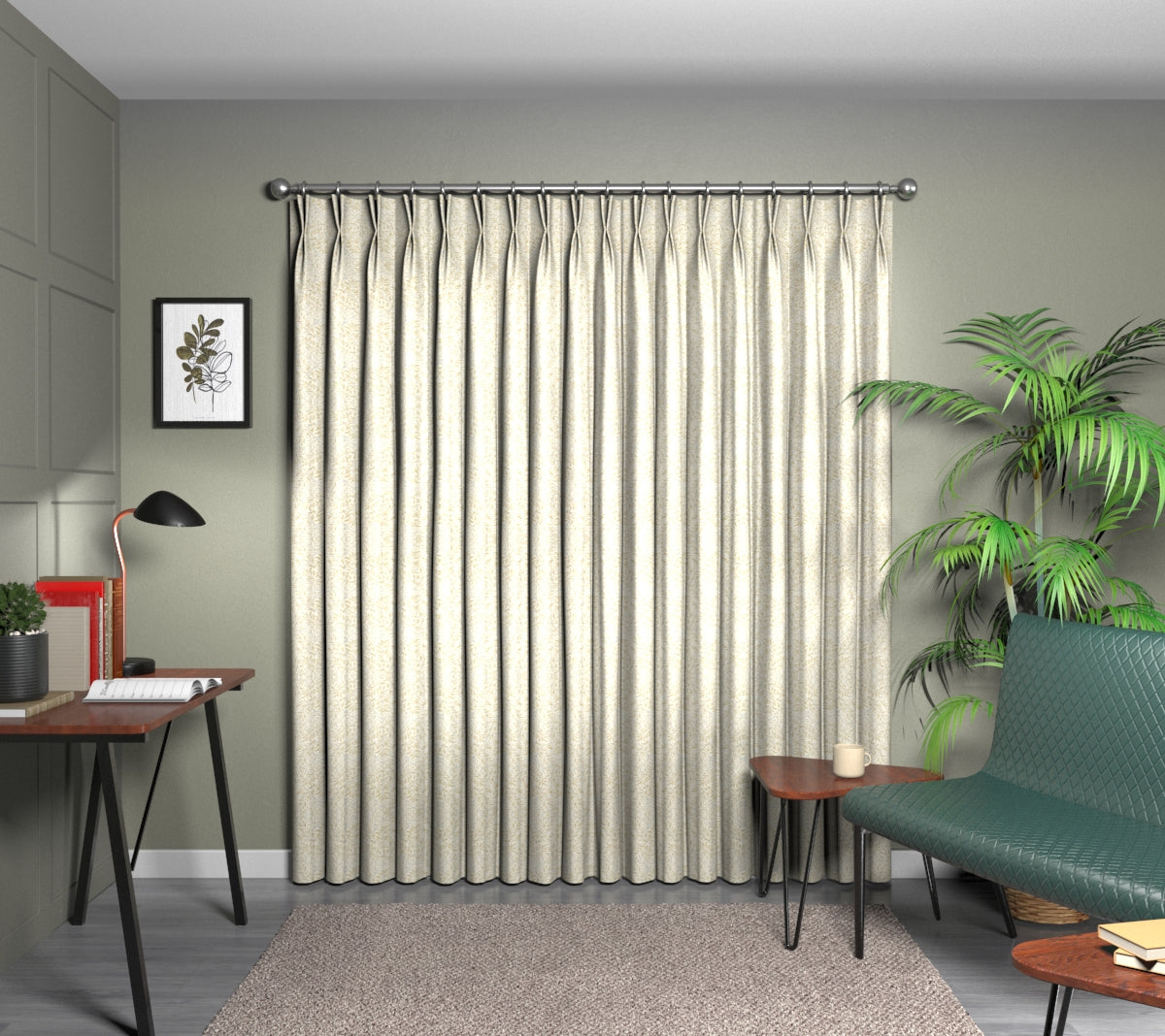 Willow Boughs Linen Double Pleat Curtain