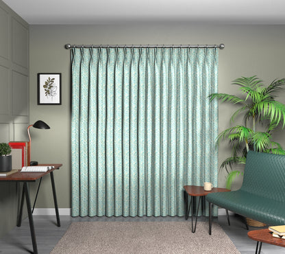 Willow Boughs Teal Double Pleat Curtain