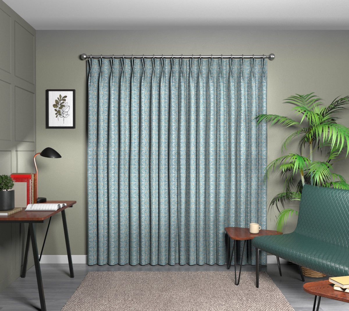 Acanthus Denim Double Pleat Curtain