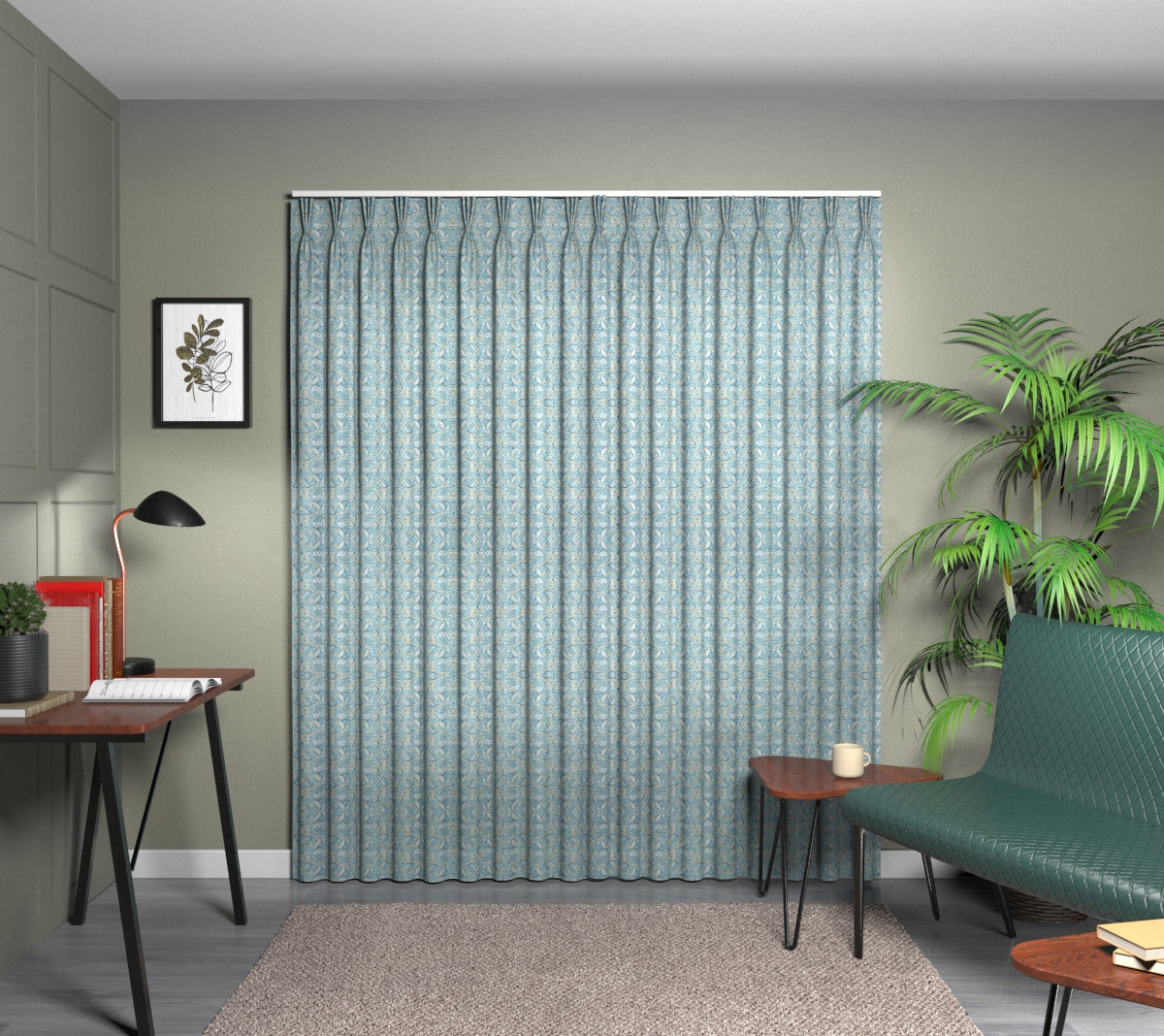 Acanthus Denim Triple Pleat Curtain