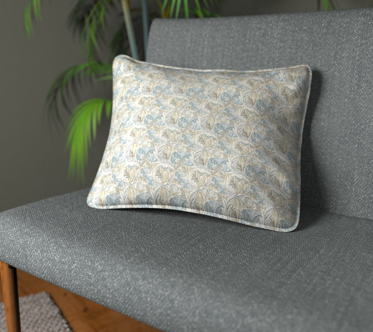 Acanthus Slate/Dove Piped Cushion