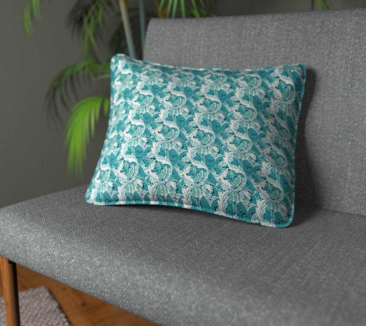 Acanthus Teal Piped Cushion