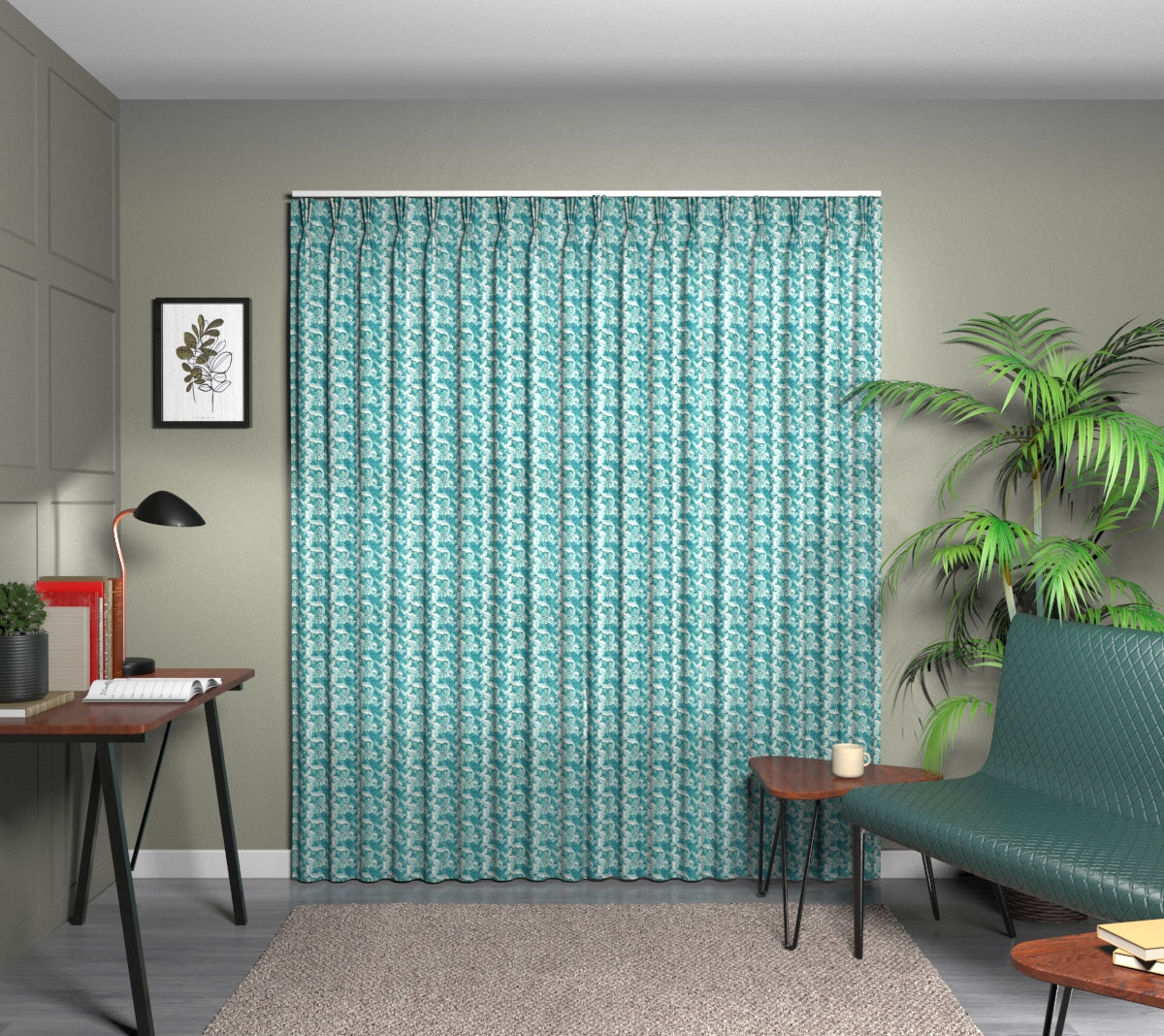 Acanthus Teal Triple Pleat Curtain