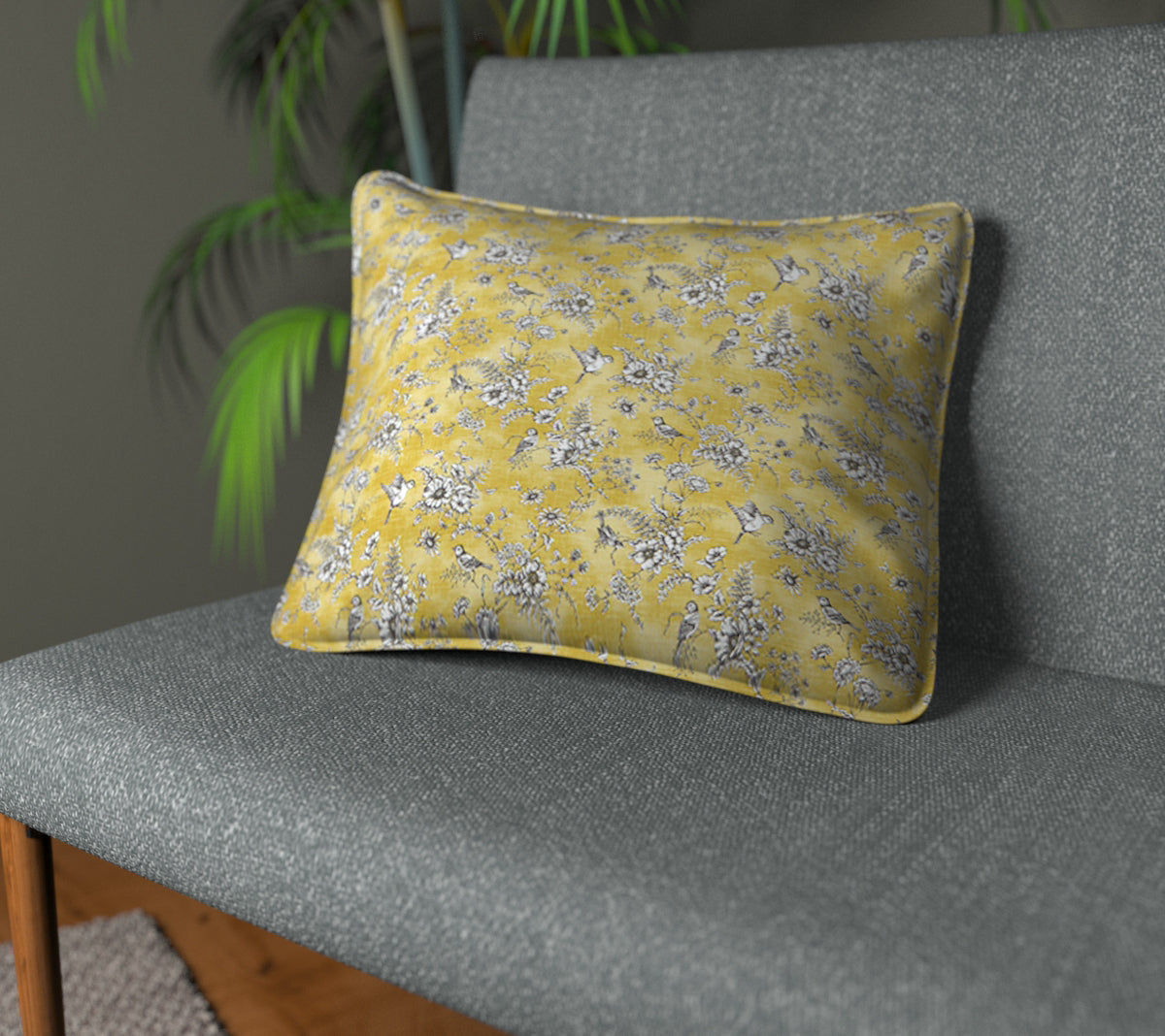 Finch Toile Buttercup Piped Cushion