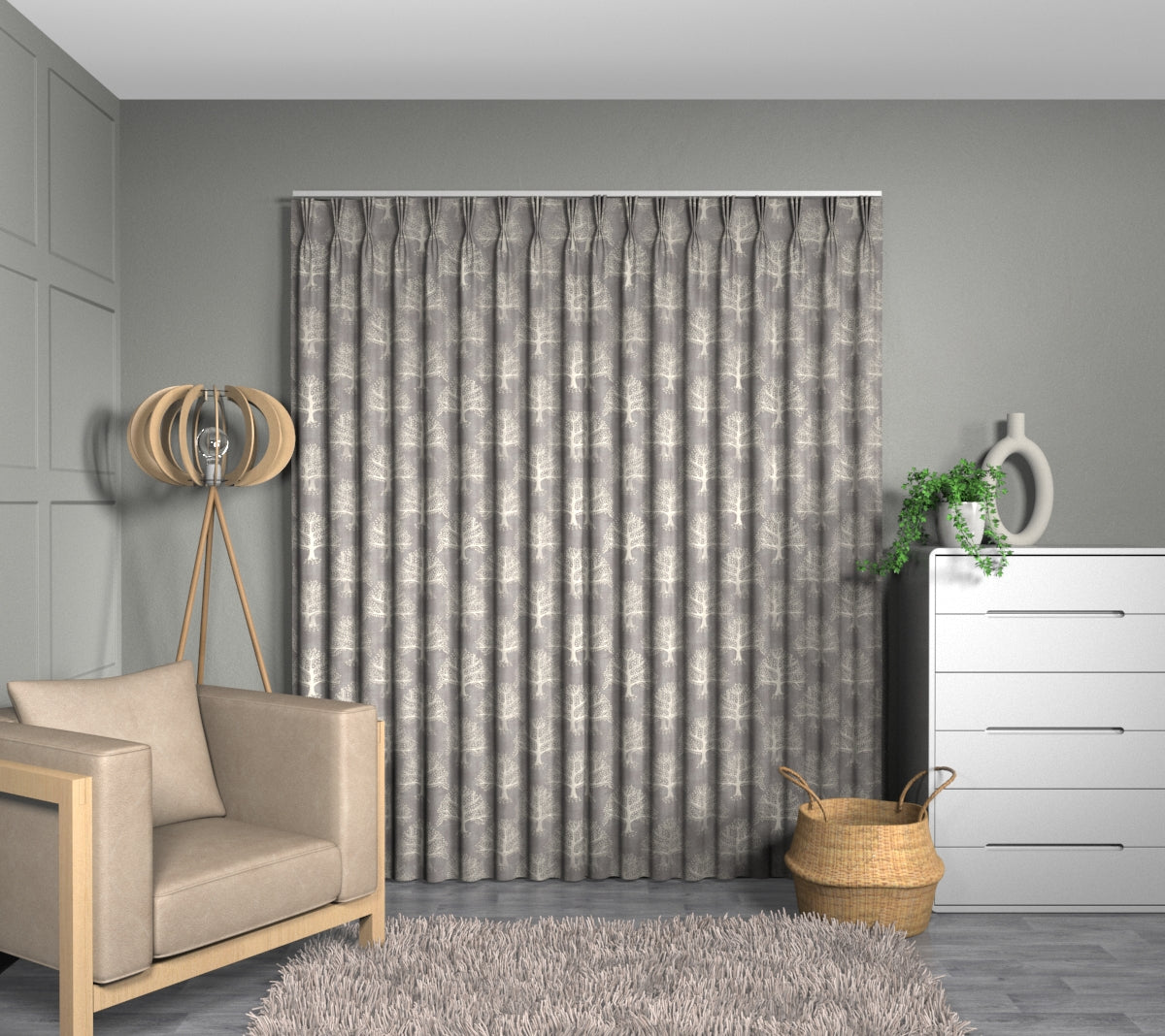 Great Oak Pewter Triple Pleat Curtain