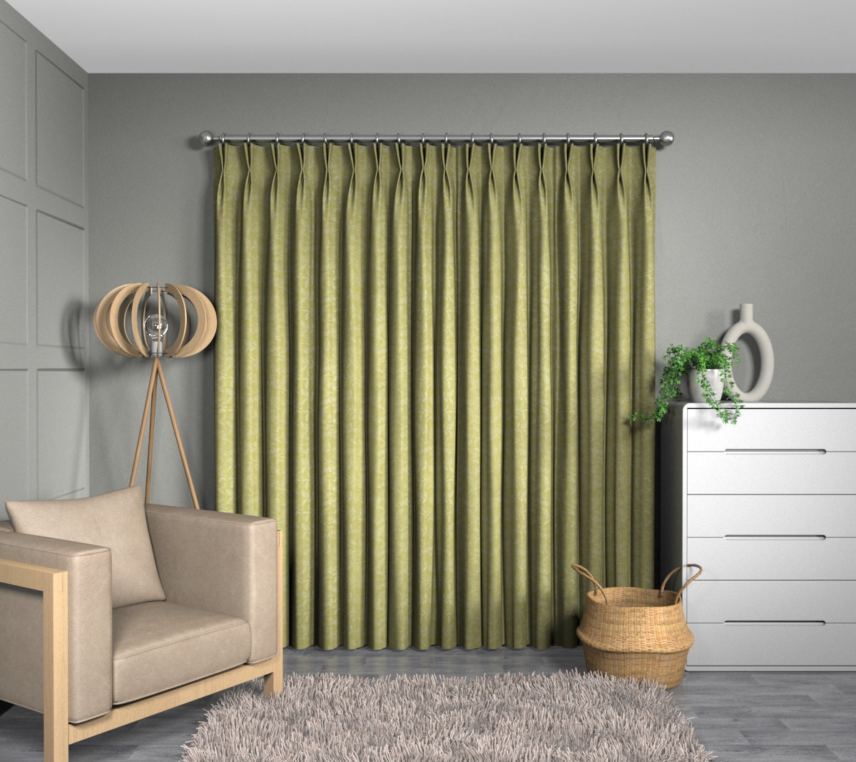 Harper Fern Double Pleat Curtain