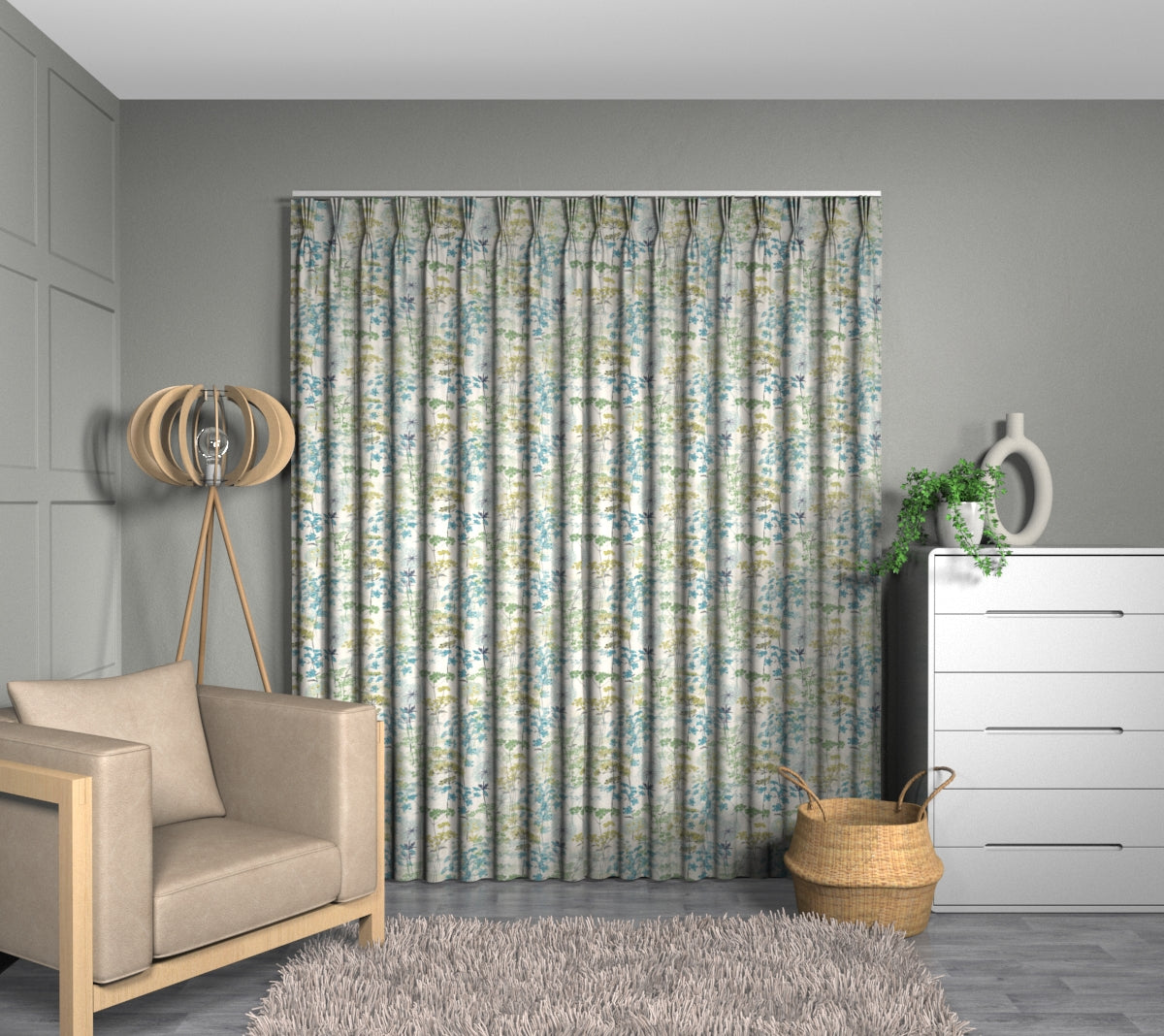Hedgerow Pistachio Triple Pleat Curtain