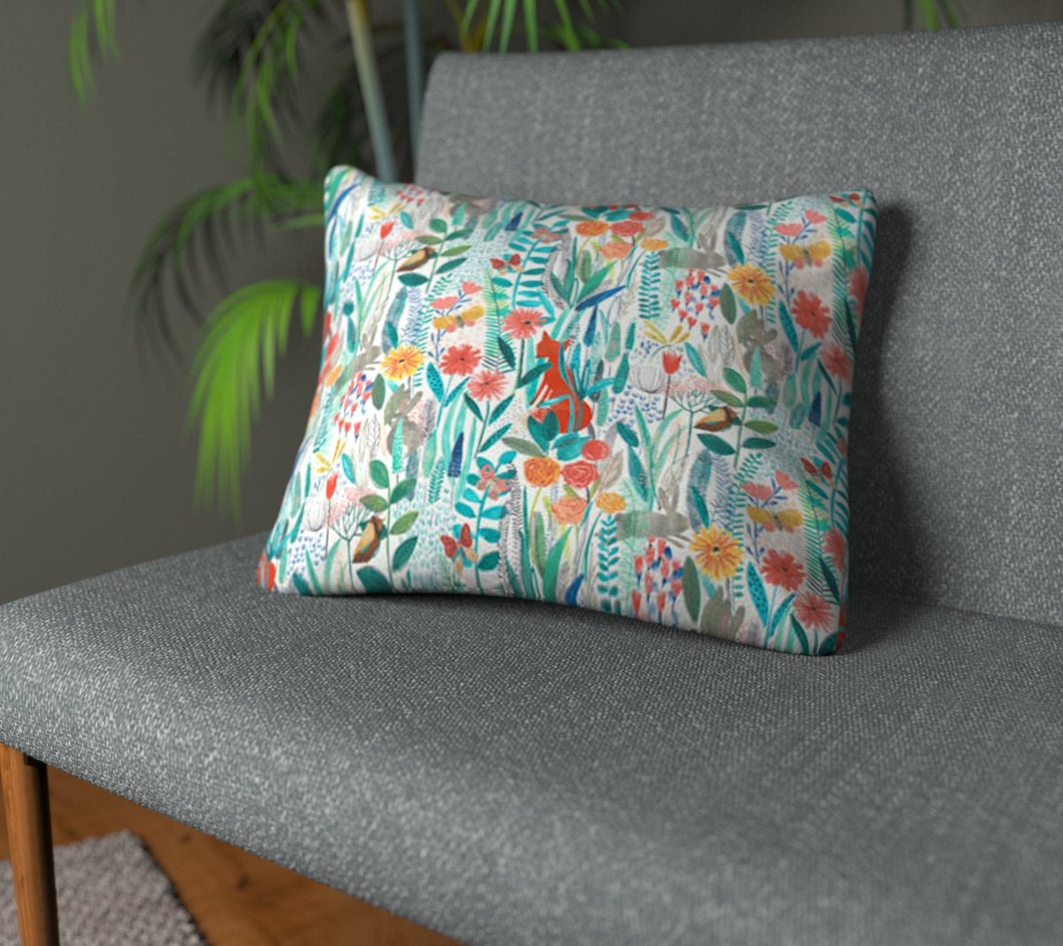 Hide And Seek Poppy/Marine/Ochre Plain Cushion