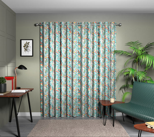 Hide And Seek Poppy/Marine/Ochre Eyelet Curtain