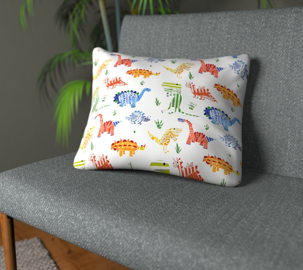 Jolly Jurassic Aqua/Tangerine/Apple Plain Cushion