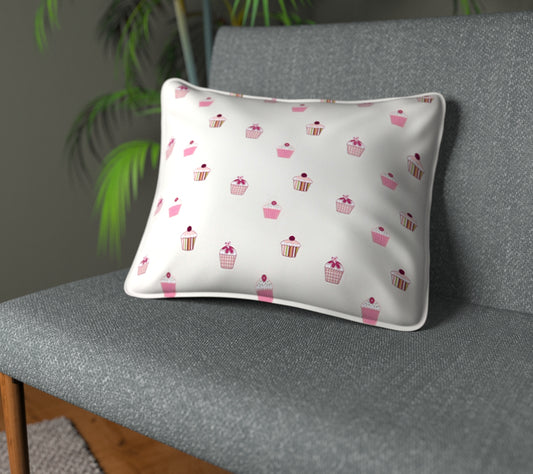 Cupcakes Fuchia Candy Lime/Natural Piped Cushion