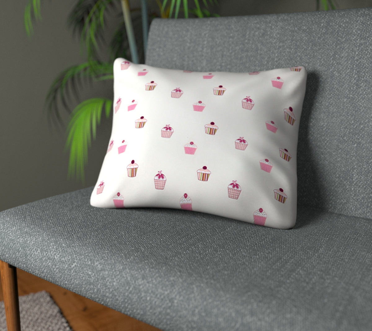 Cupcakes Fuchia Candy Lime/Natural Plain Cushion