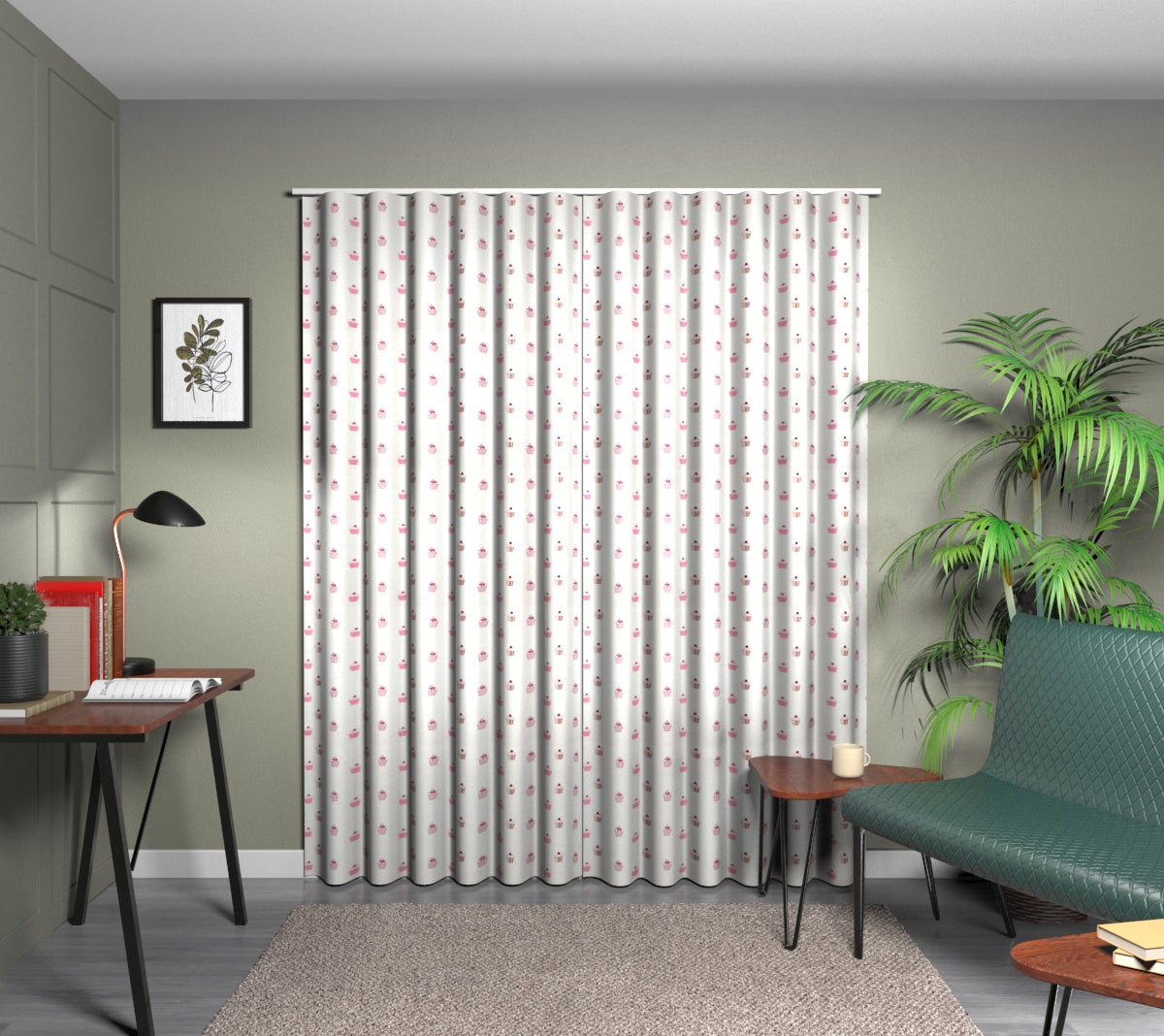 Cupcakes Fuchia Candy Lime/Natural Wave Curtain
