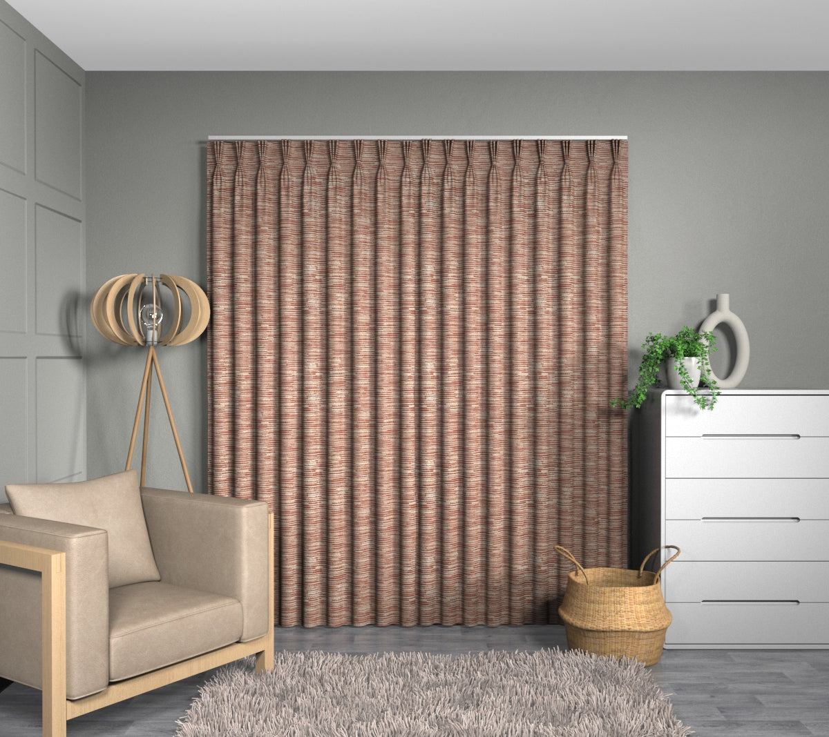 Ladder Carmine Triple Pleat Curtain