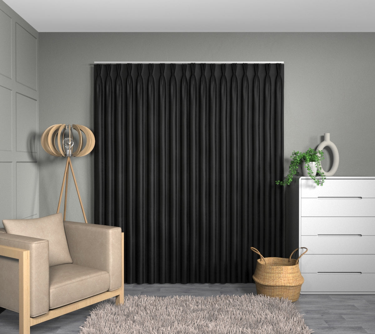 Layton Black Triple Pleat Curtain