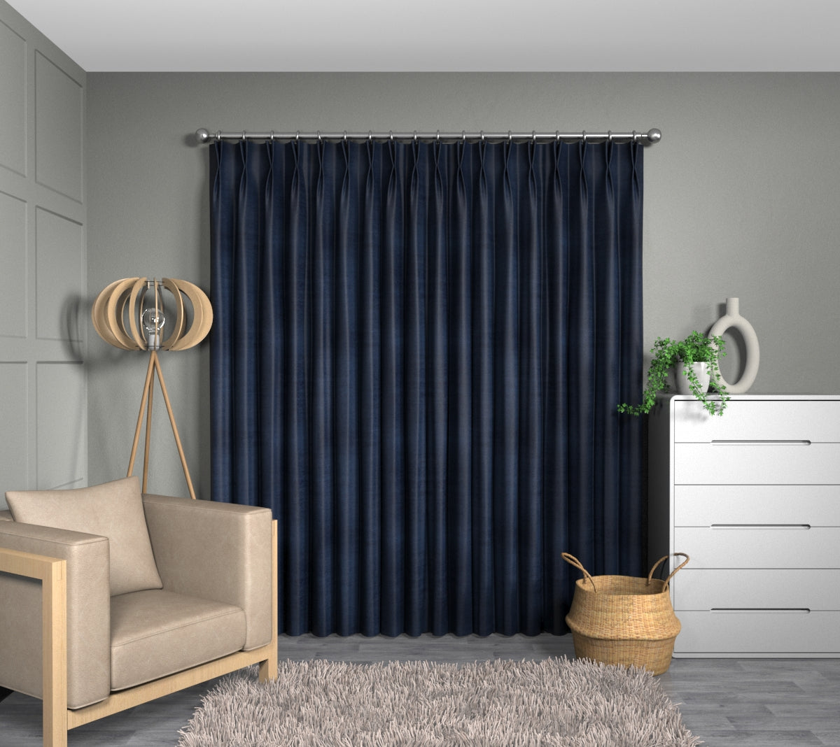 Layton Indigo Double Pleat Curtain