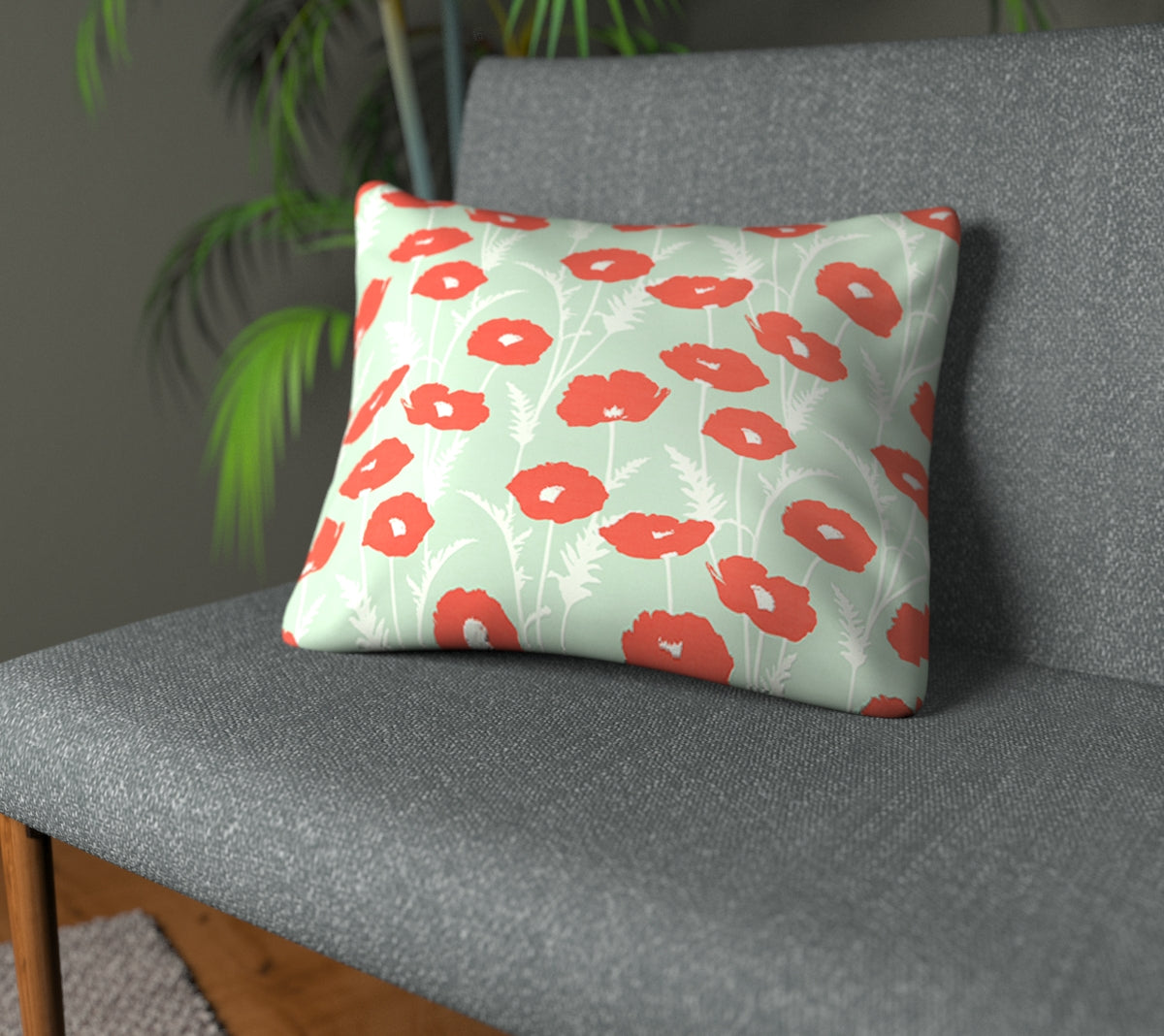 Poppy Pop Sage/Poppy Plain Cushion