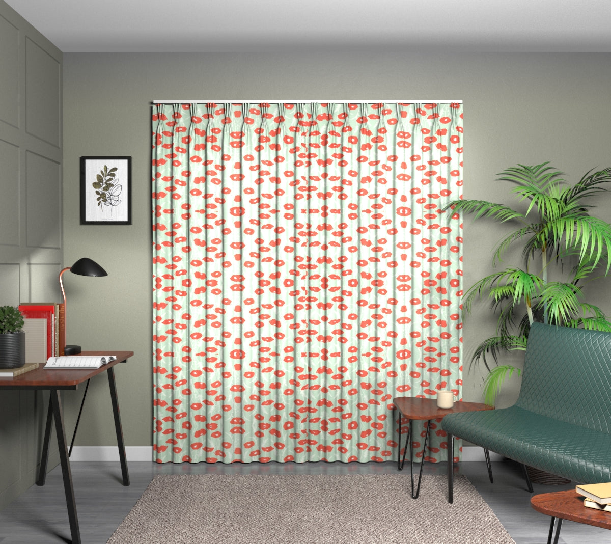 Poppy Pop Sage/Poppy Triple Pleat Curtain