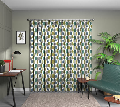 Cedar Slate/Apple/Ivy Double Pleat Curtain