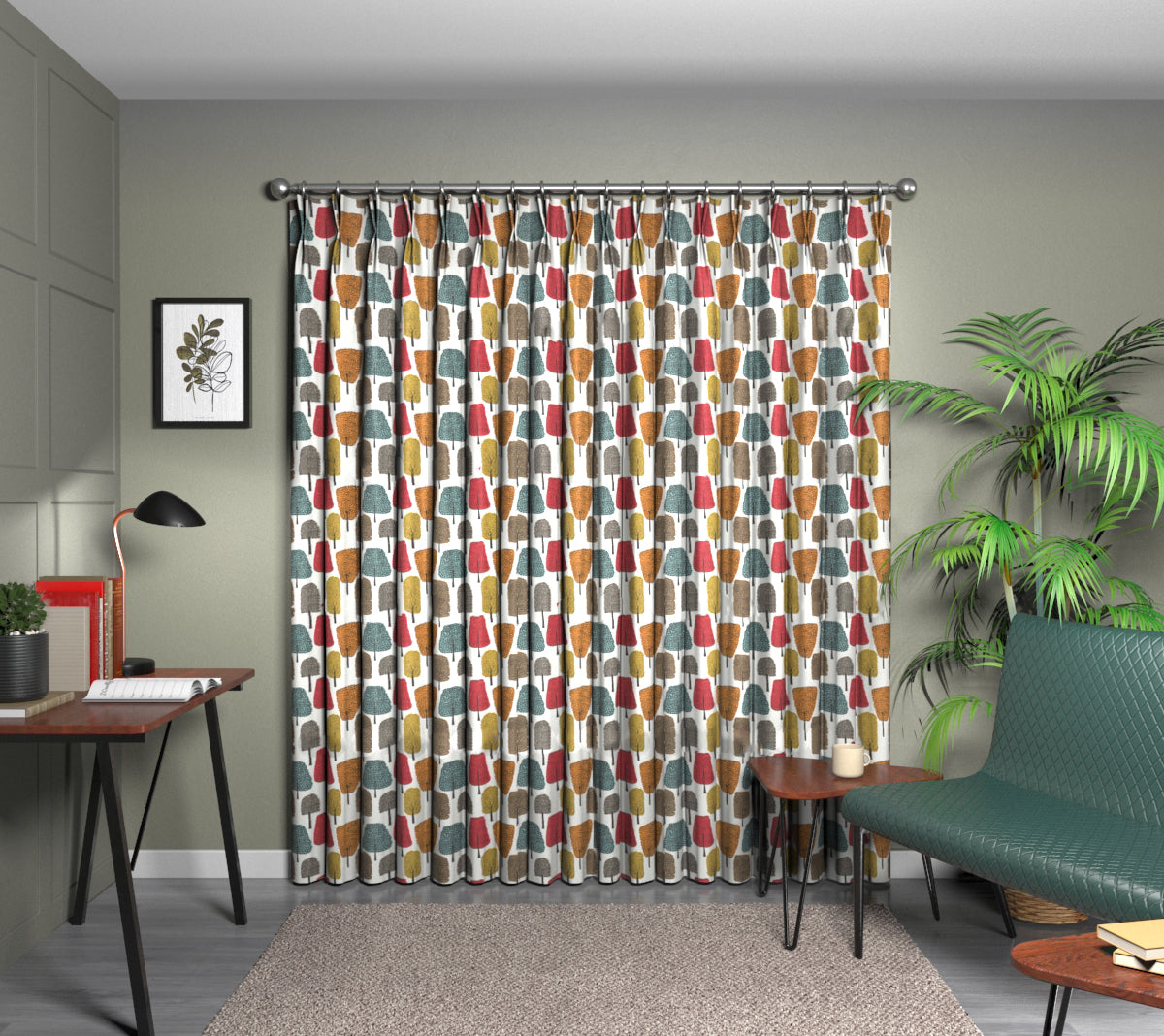 Cedar Tangerine/Sulphur/Chilli Double Pleat Curtain