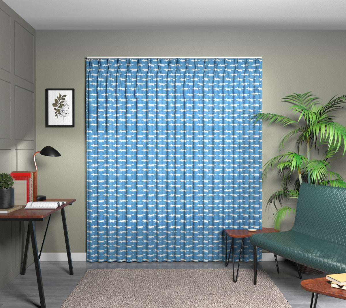 Midi Fox Denim Triple Pleat Curtain