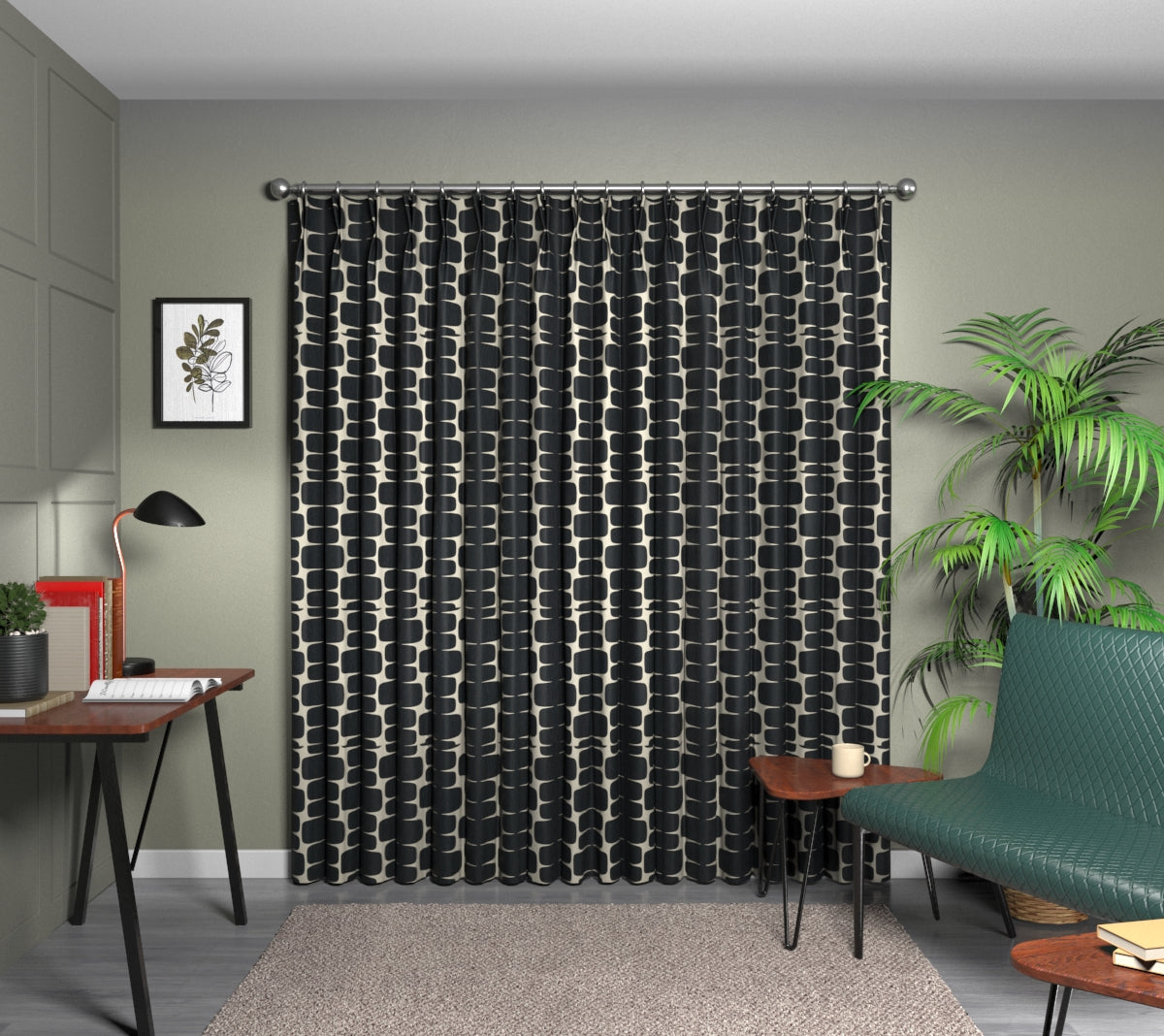Lohko Liquorice/Hemp Double Pleat Curtain