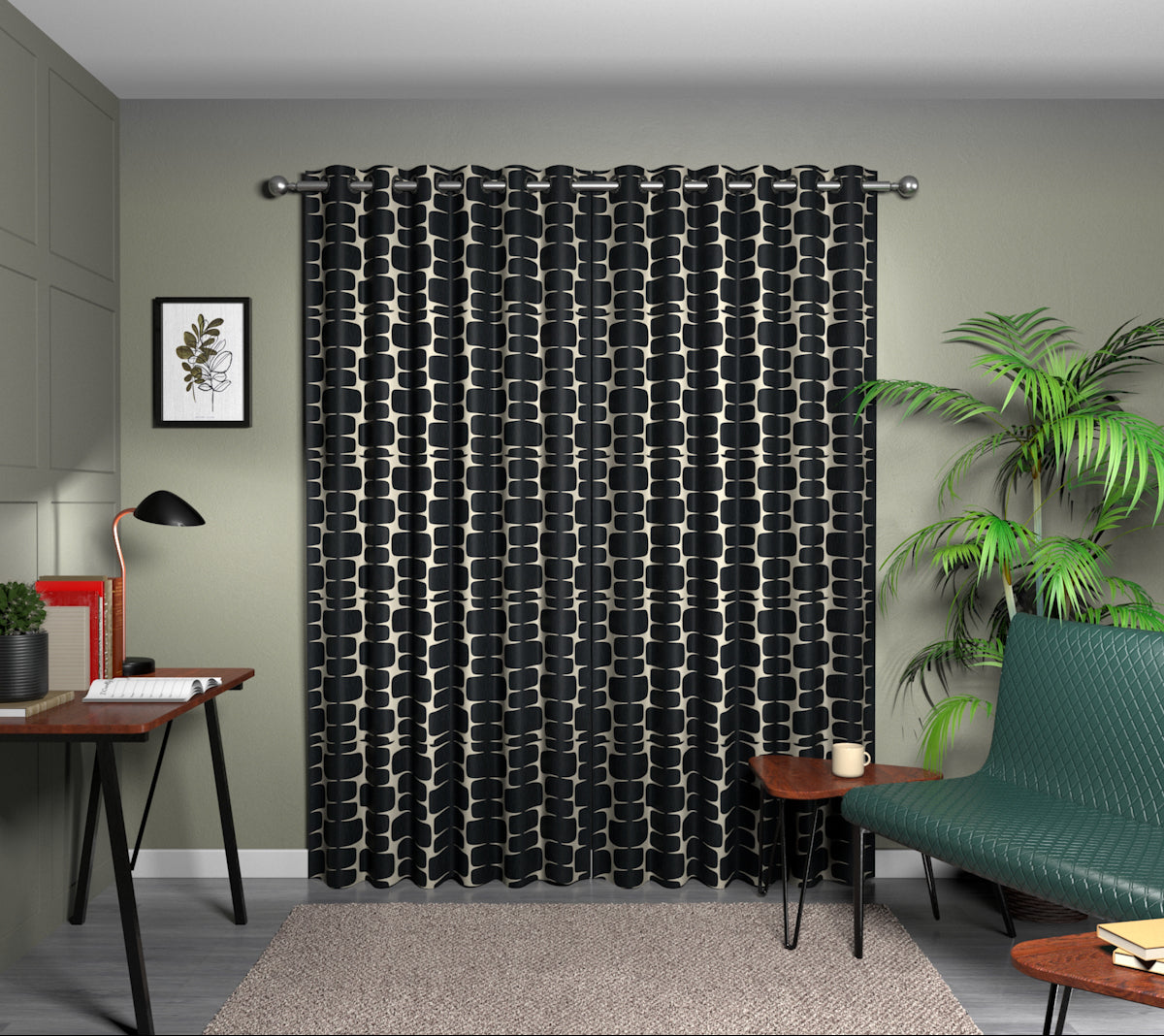 Lohko Liquorice/Hemp Eyelet Curtain
