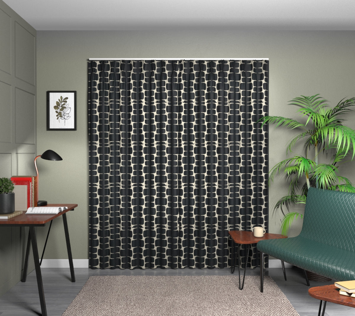 Lohko Liquorice/Hemp Triple Pleat Curtain