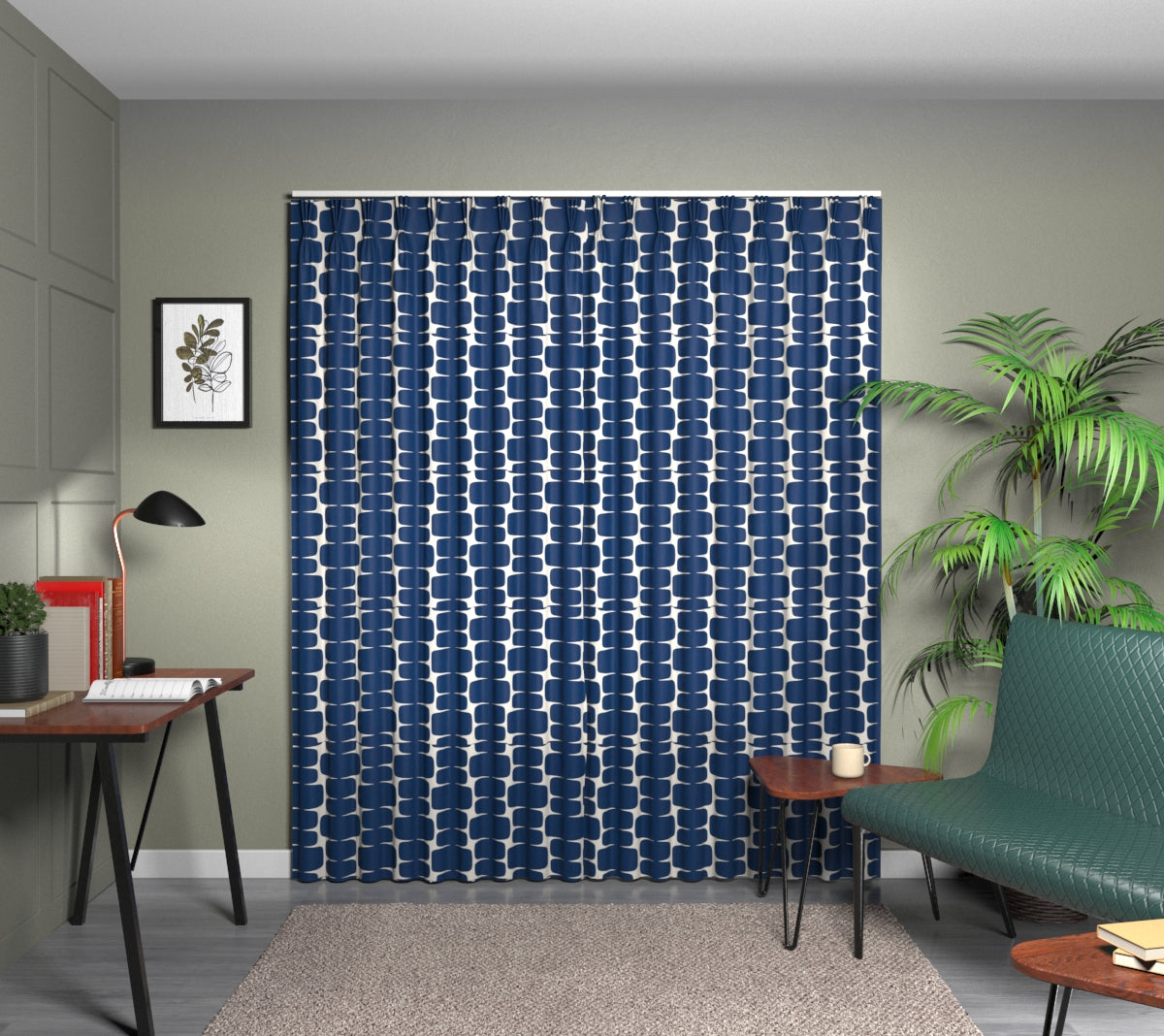Lohko Indigo/Jasmine Triple Pleat Curtain