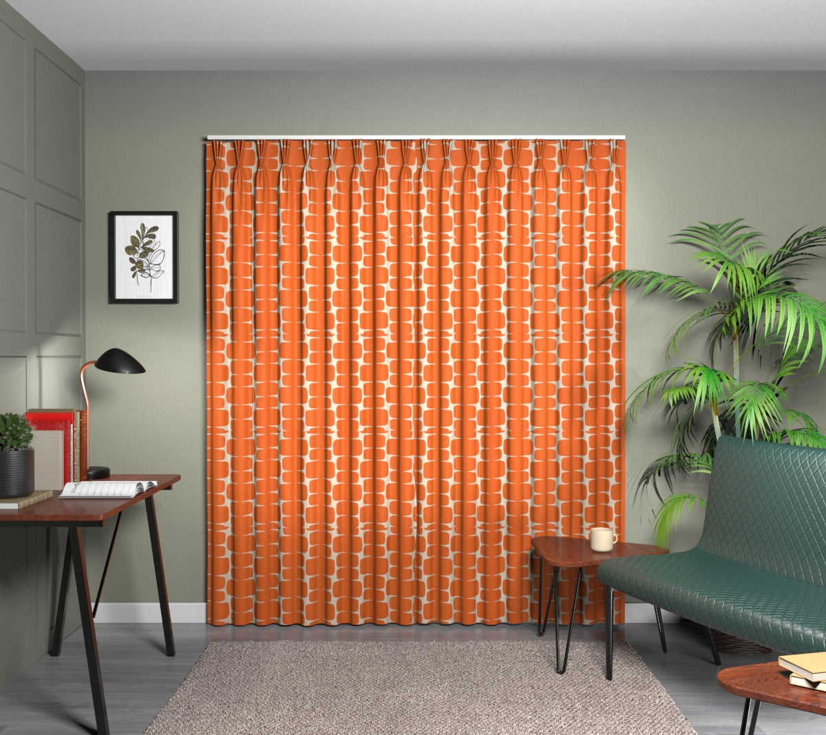 Lohko Paprika/Pebble Triple Pleat Curtain