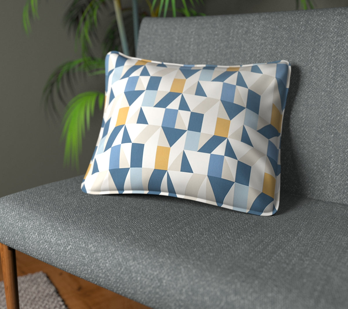 Nuevo Indigo/Slate/Satsuma Piped Cushion
