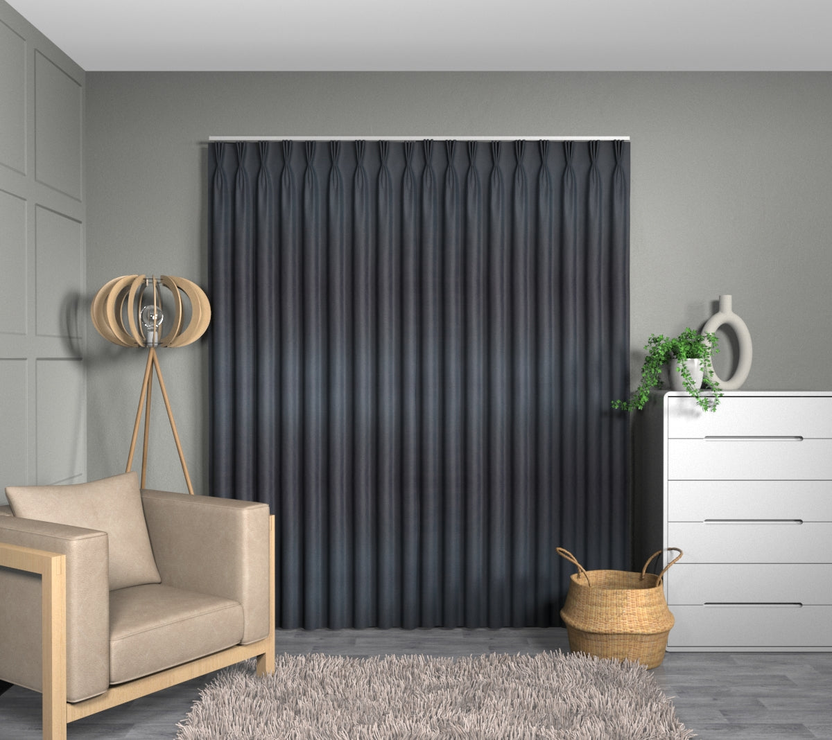 Pearl Dot Blueprint Triple Pleat Curtain